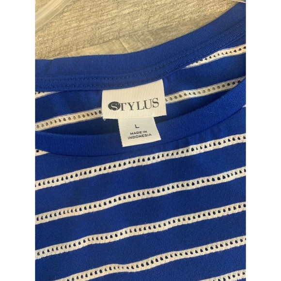 Blue Large striped Short sleeve tunic style shirt size Large Stylus - Picture 7 of 9